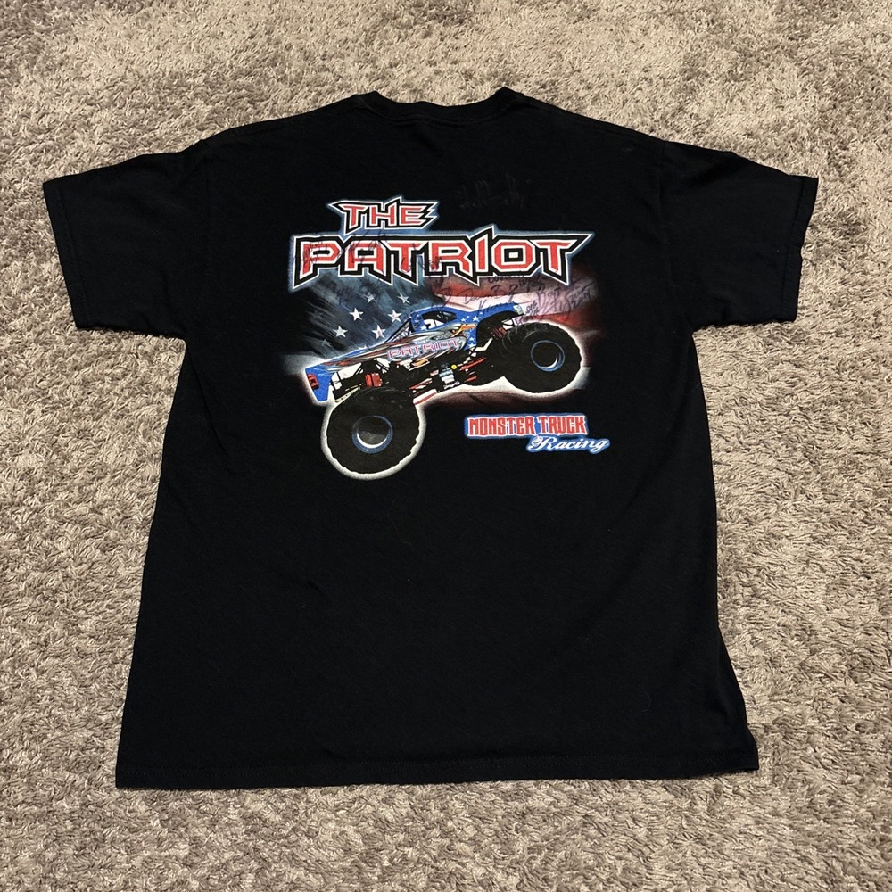 2014‎ Monster Jam Monster Truck Autographed Tee T Shirt Patriot Black L Large